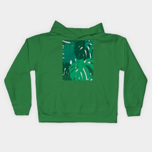 Green Monstera/Tropical moody/beige background/green leaves/monstera/large scale/summer time/cotton/exotic leaves Kids Hoodie